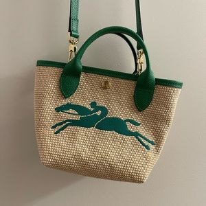 Longchamp woven crossbody bucket bag